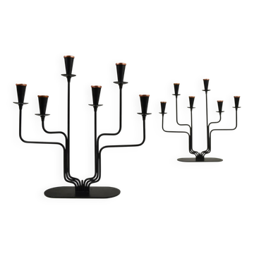 Pair of Six-Candle Candelabras — Gunnar Ander for Ystad-Metall, Sweden, 1960s