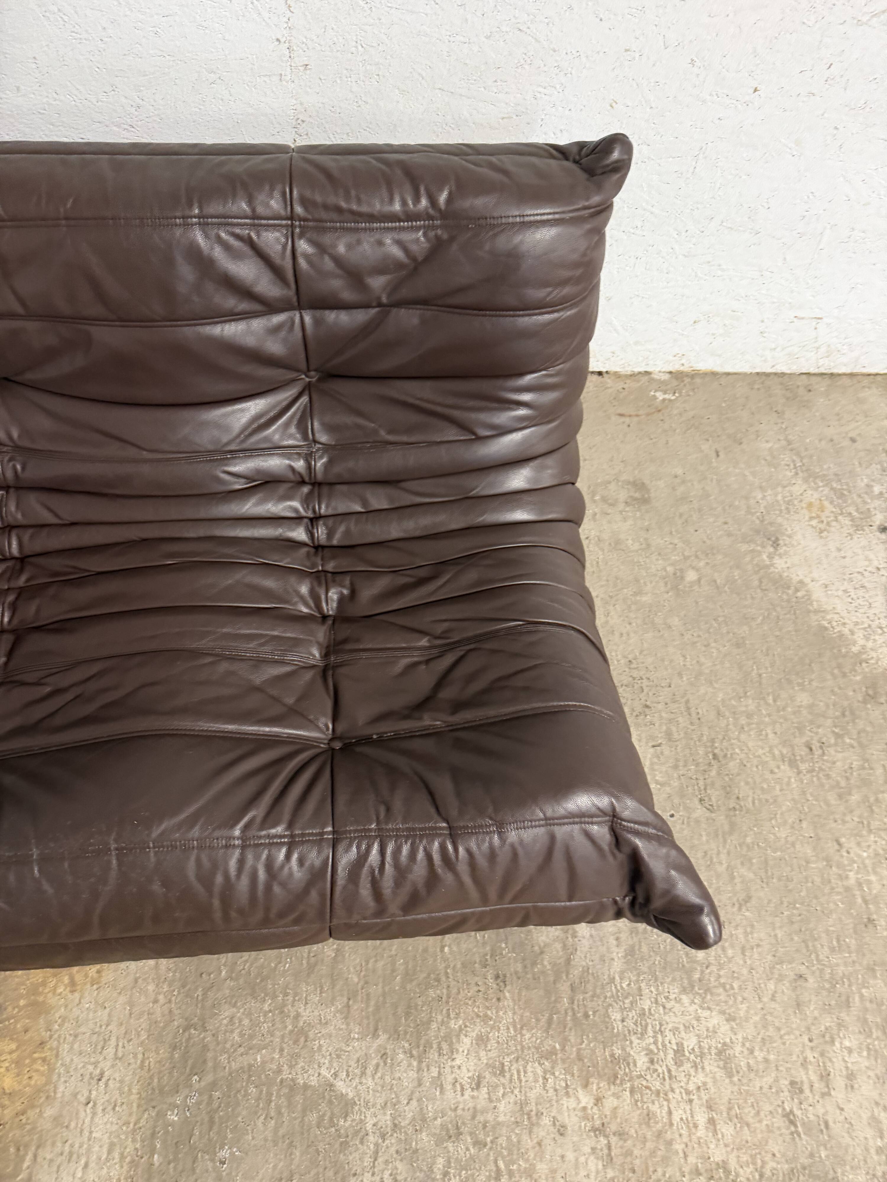 100% authentic Ligne Roset Togo 3-seater in chocolate brown original leather.