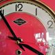 Vintage formica clock silent asymmetrical wall pendulum "Doby Matic red"