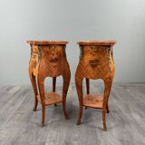 Pair of bedside tables in marquetry in the Louis XV style, 20th century.