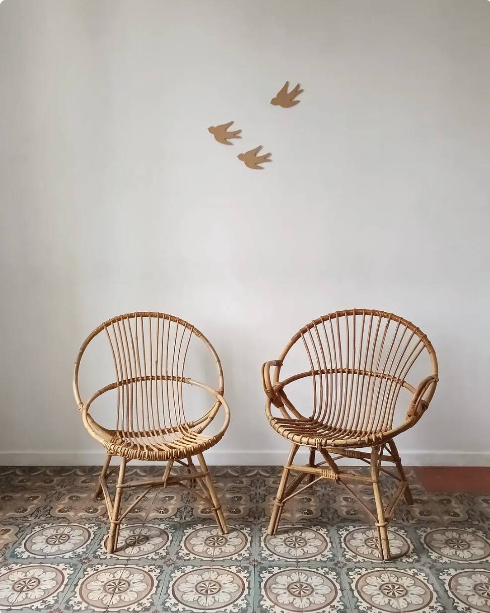 Trio de fauteuils rotin vintage
