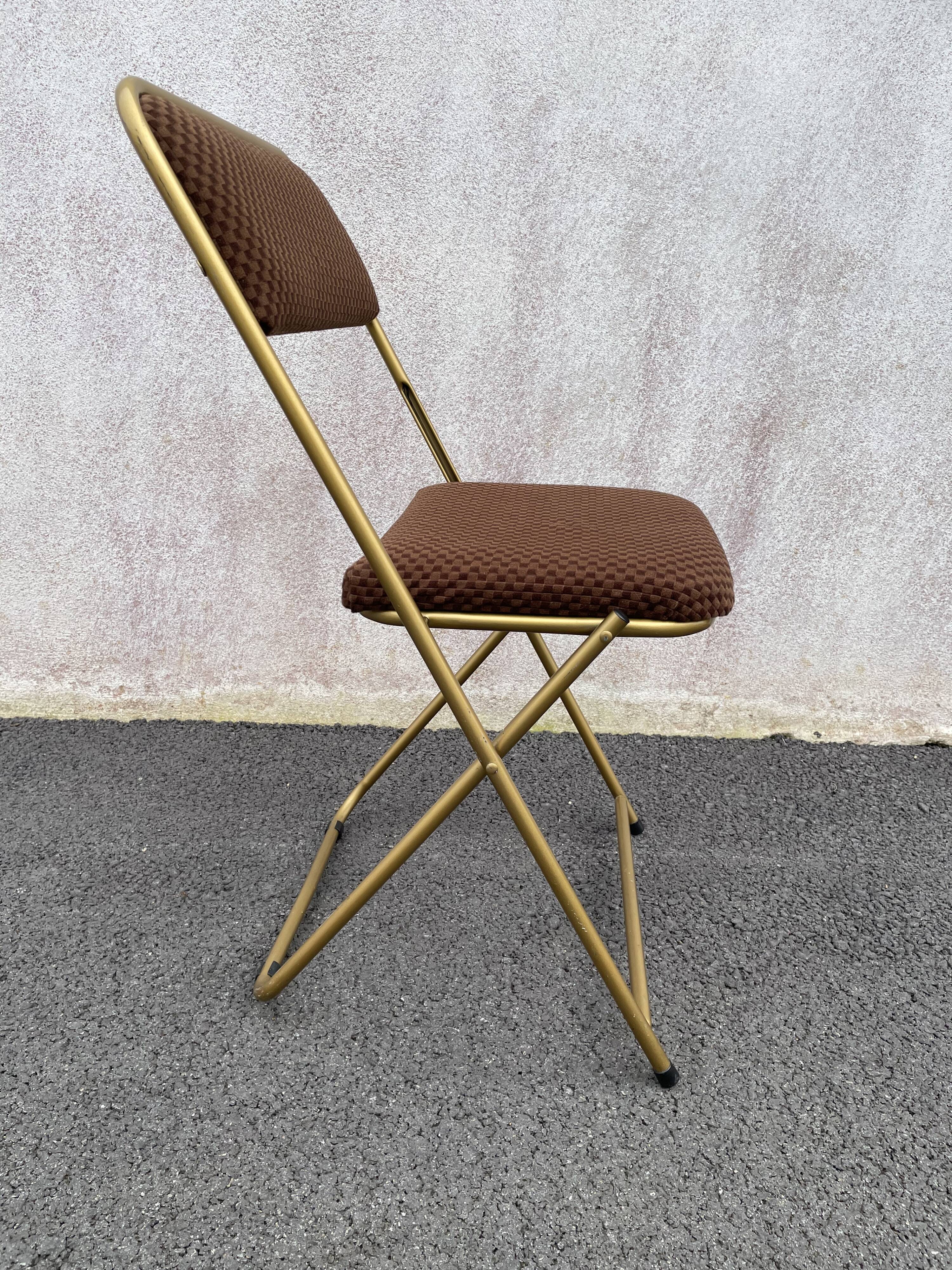 Chaise pliante dorée lafuma velours damier  60/70’s