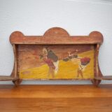 Art nouveau wood shelf, wall shelf with asian scene, antique shelf, interior decoration