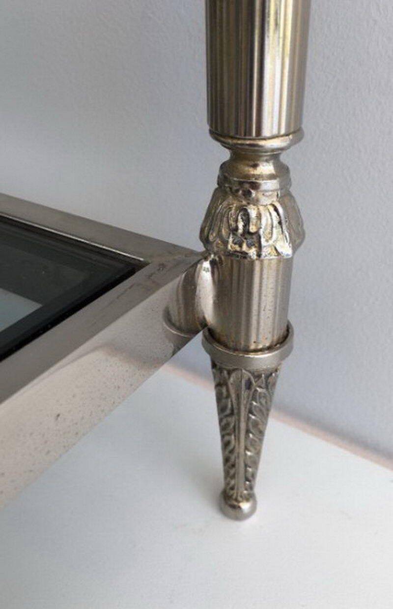 Neoclassical silver coffee table with bluish glass tops