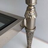 Neoclassical silver coffee table with bluish glass tops