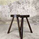 Pair of vintage tripod stools in solid wood