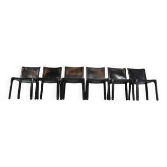Mario Bellini "Cab-412" Set of 6 Black Leather Chairs for Cassina, 1970