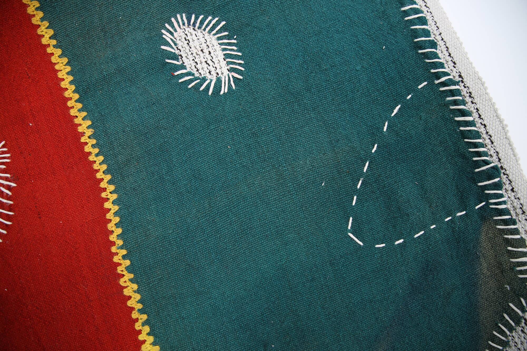 Emerald Green Handwoven Vintage Wall Hanging, Woven Wall Art, 105x123 Cm