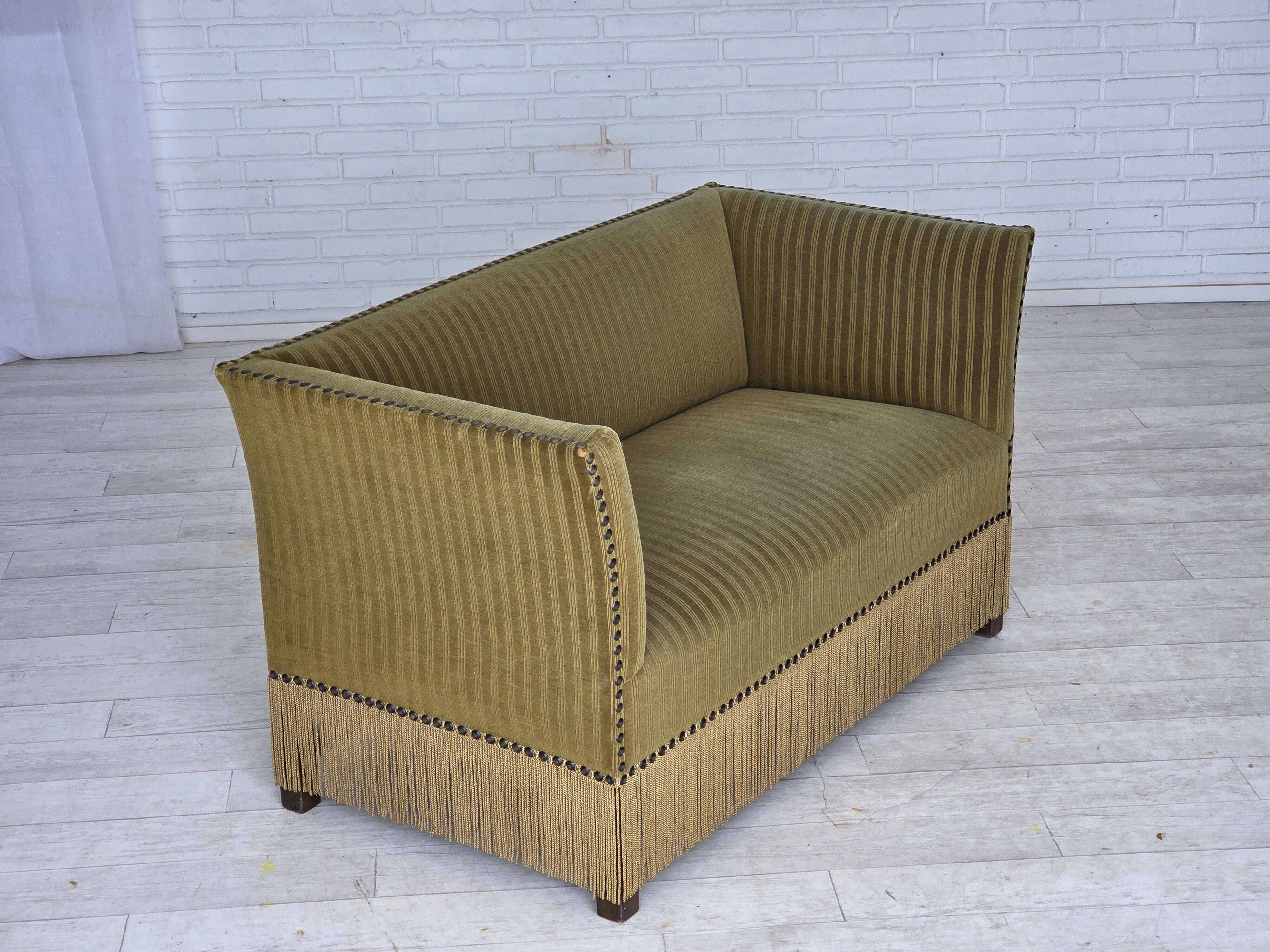 1970s, Danish 2-seater sofa, original green furniture velour.