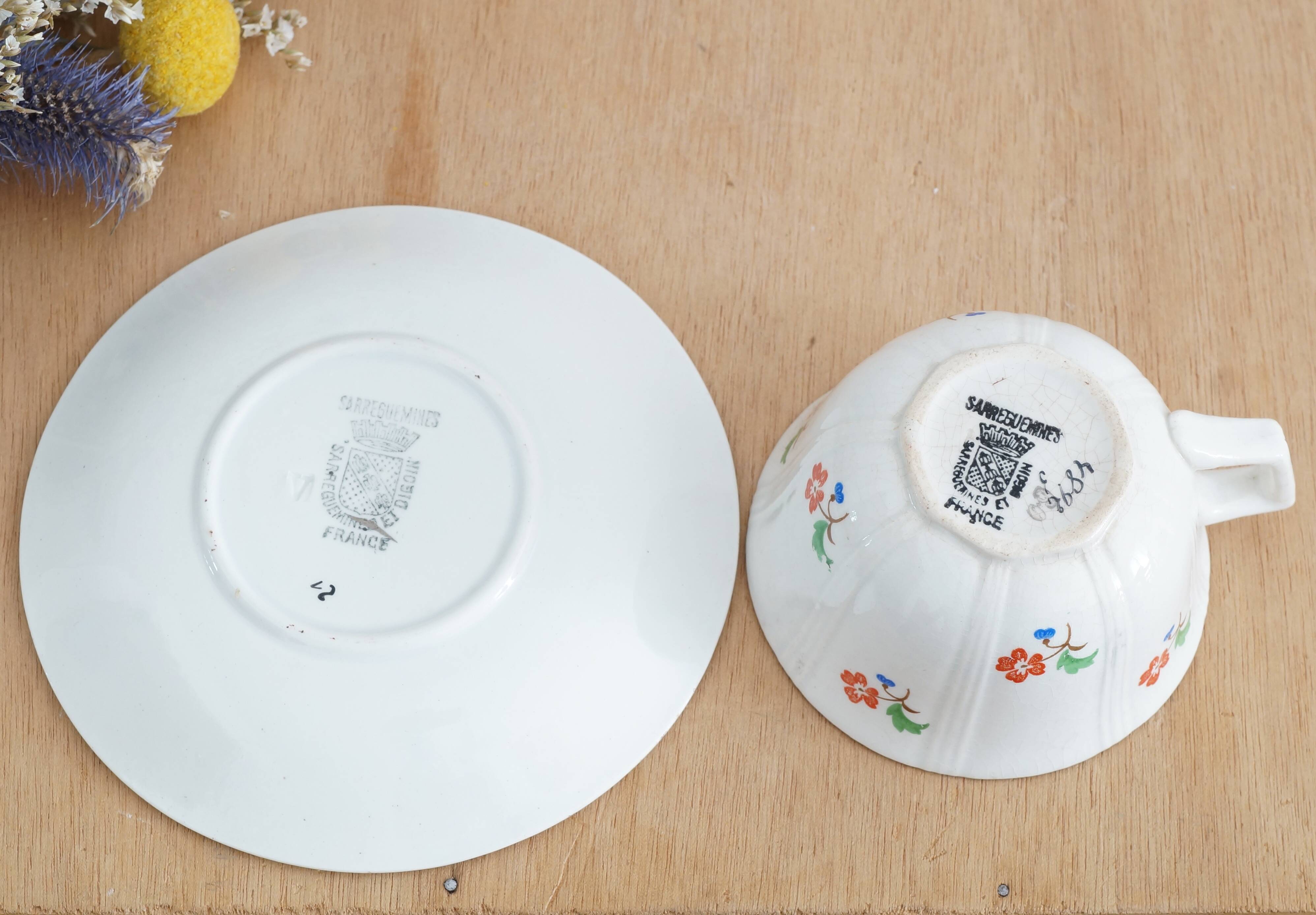 Service 4 cups and saucers Digoin Sarreguemines