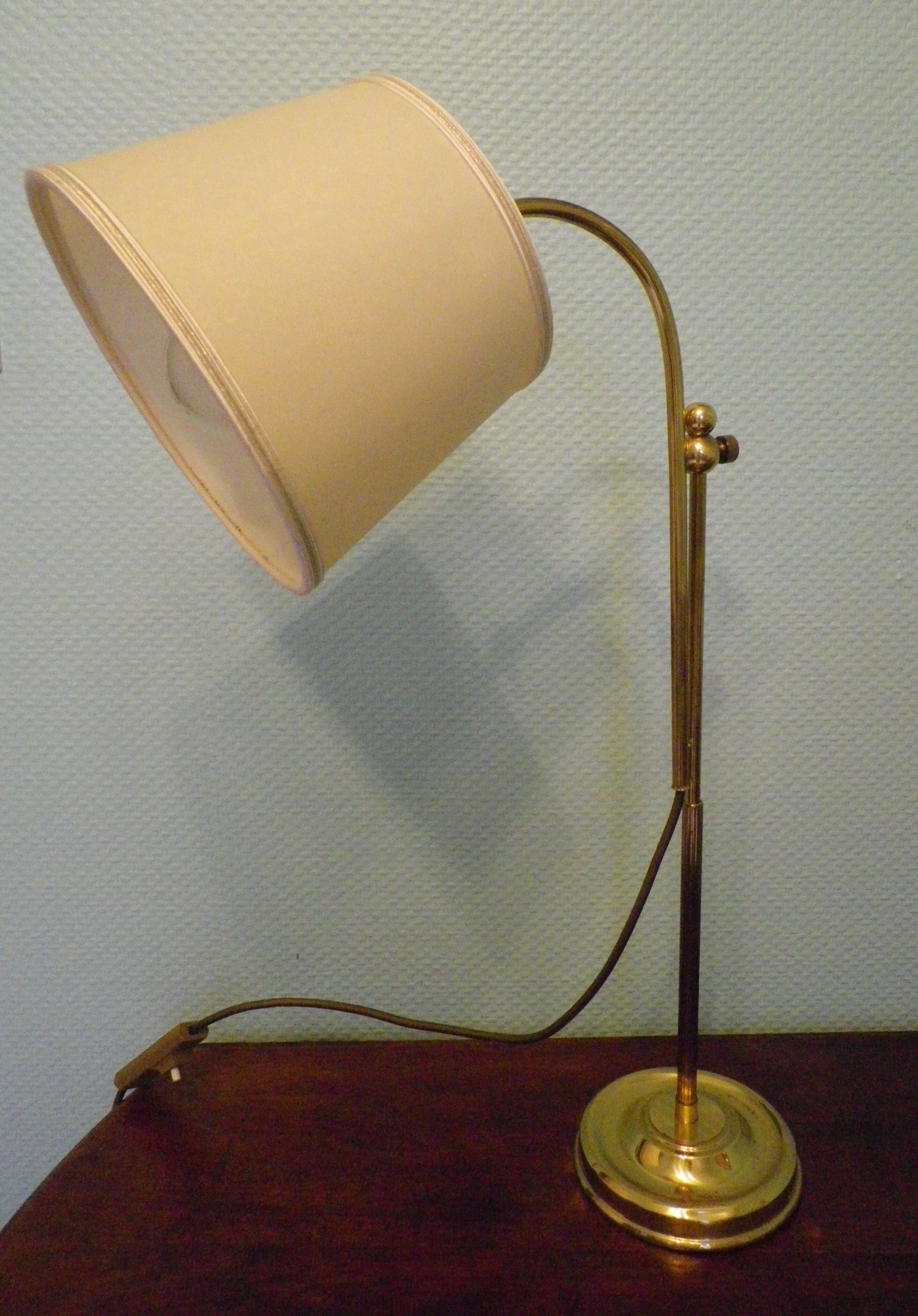 Reclining table lamp by Koch & Lowy for OMI, brass, metal, fabric - Germany - 60s/70s