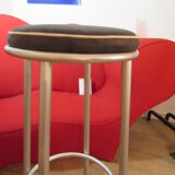 Iron bar stool and black skai seat