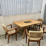 Vintage 50s rattan and bamboo dining table Audoux Minet La Roue Vallauris