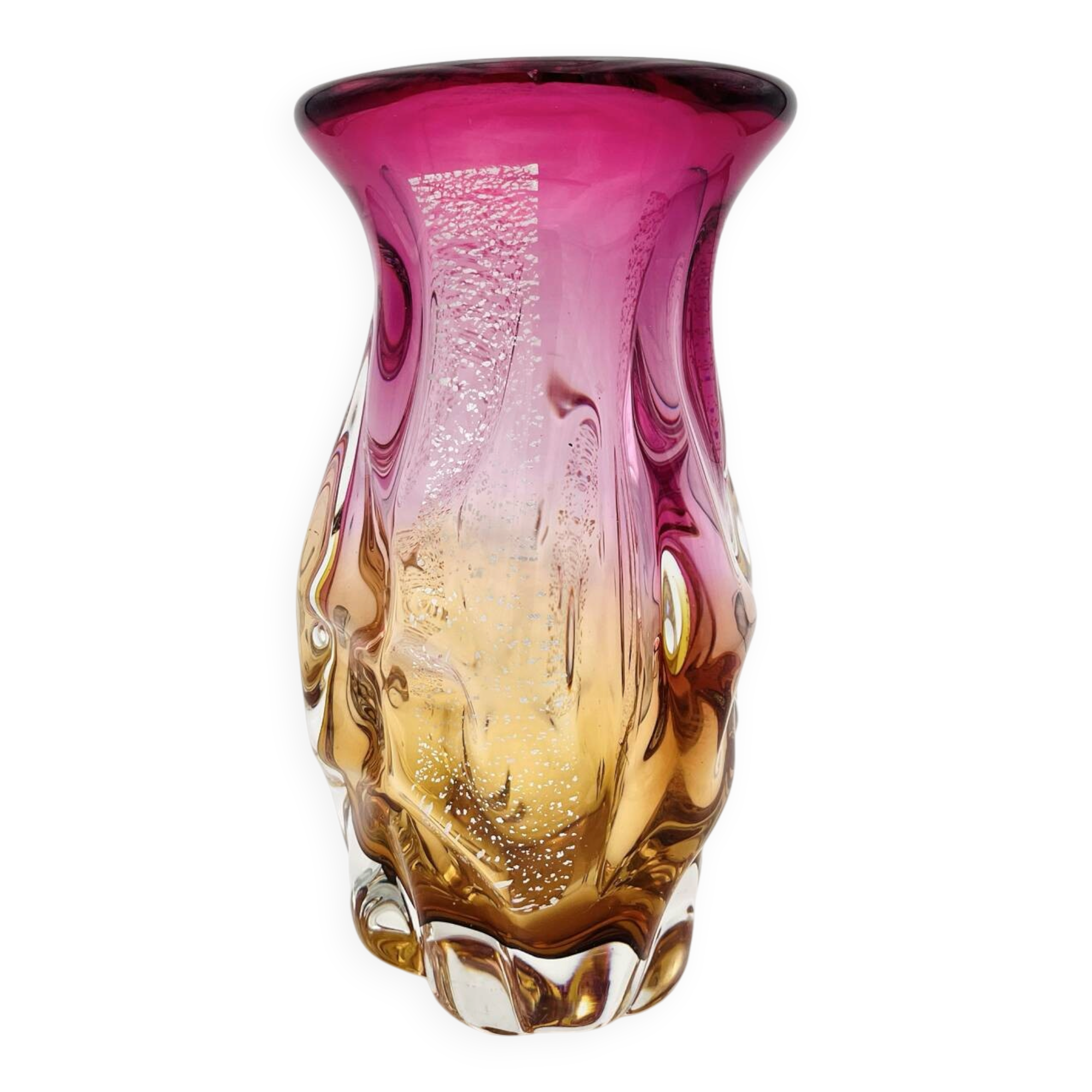 Vase Studio Glass Josef Hospodka Chribska Sommerso Feuille Argent