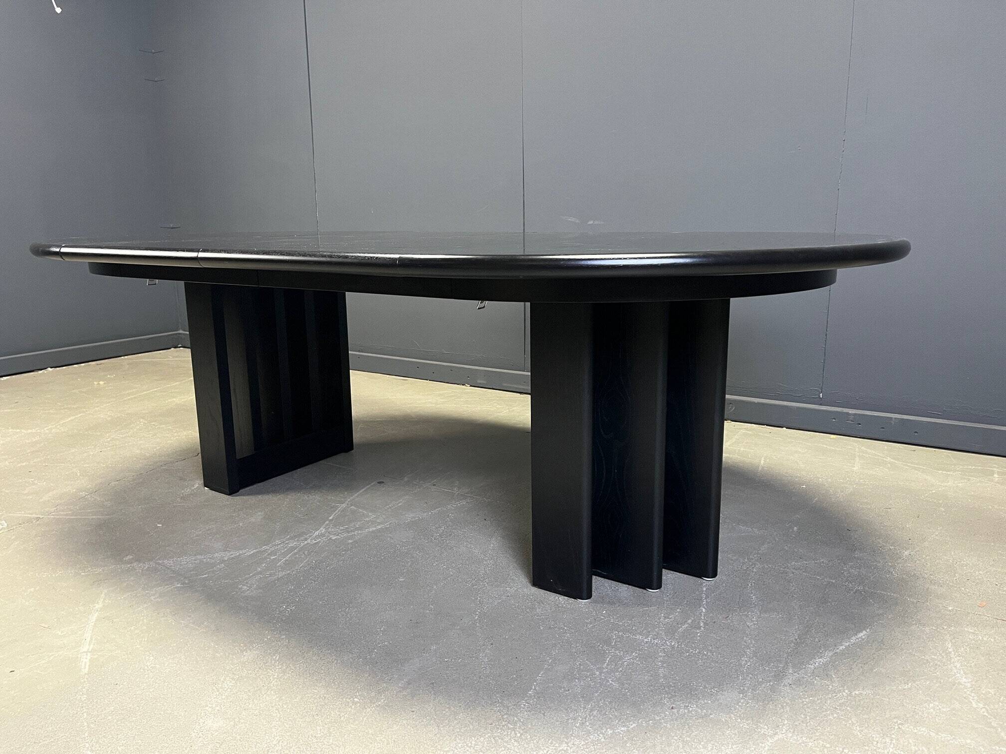 Vintage extendable black wooden dining table, 1980s