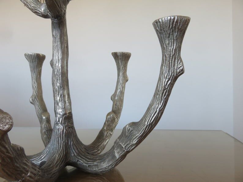 Brutalist candlestick sculpture massive aluminum tree 70s