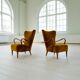 Modern Scandinavian Art Deco lounge chairs in velvet from the 1940s.