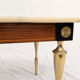 Neoclassical coffee table in beige marble and brass, Louis XVI style.