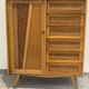 Children's wardrobe in wood and rattan with so-called Parisian compass feet