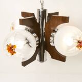 Lustre mazzega Murano 4 boules et teck 1960