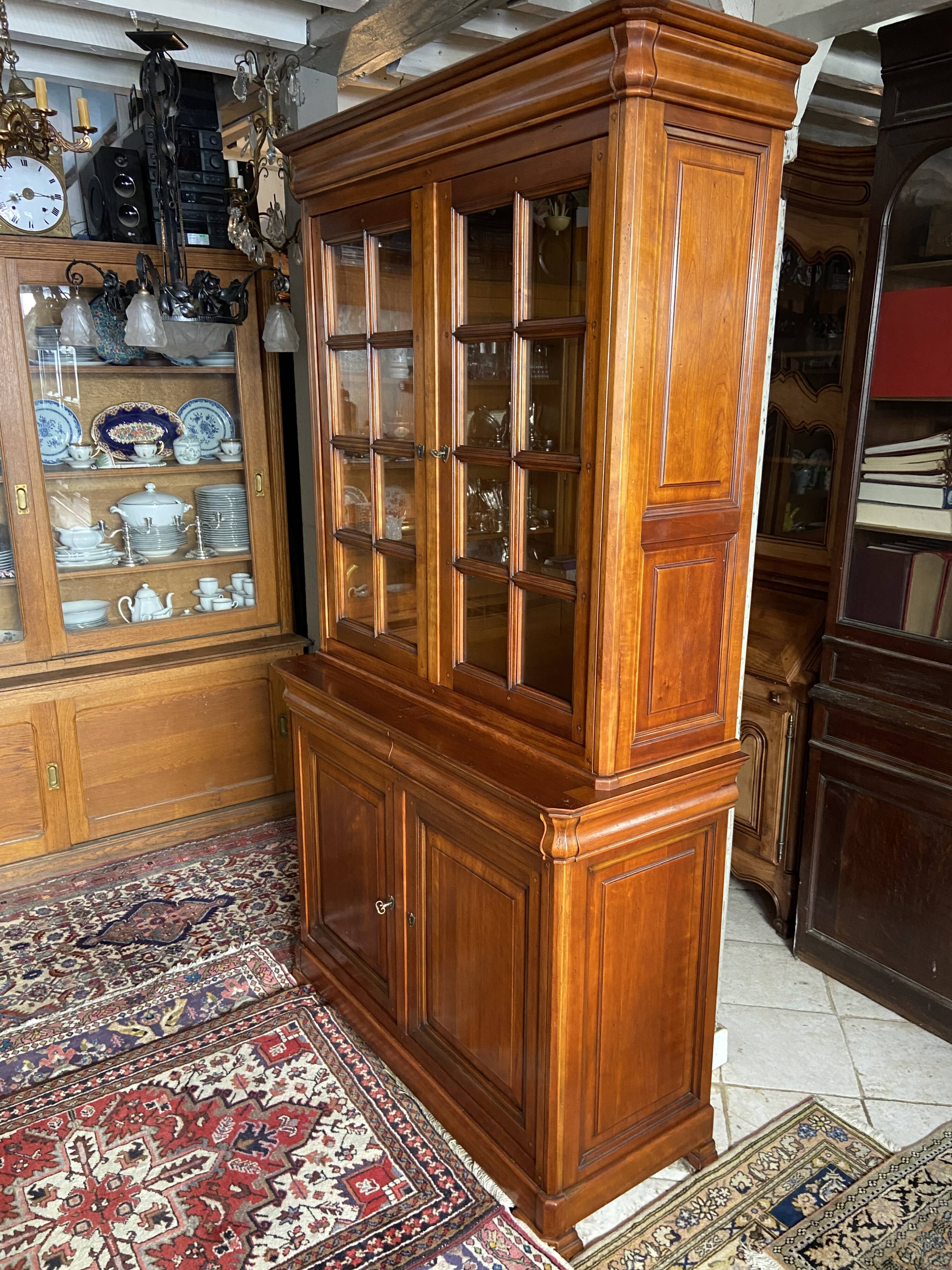 Library buffet two-body display cabinet solid cherry Louis-Philippe