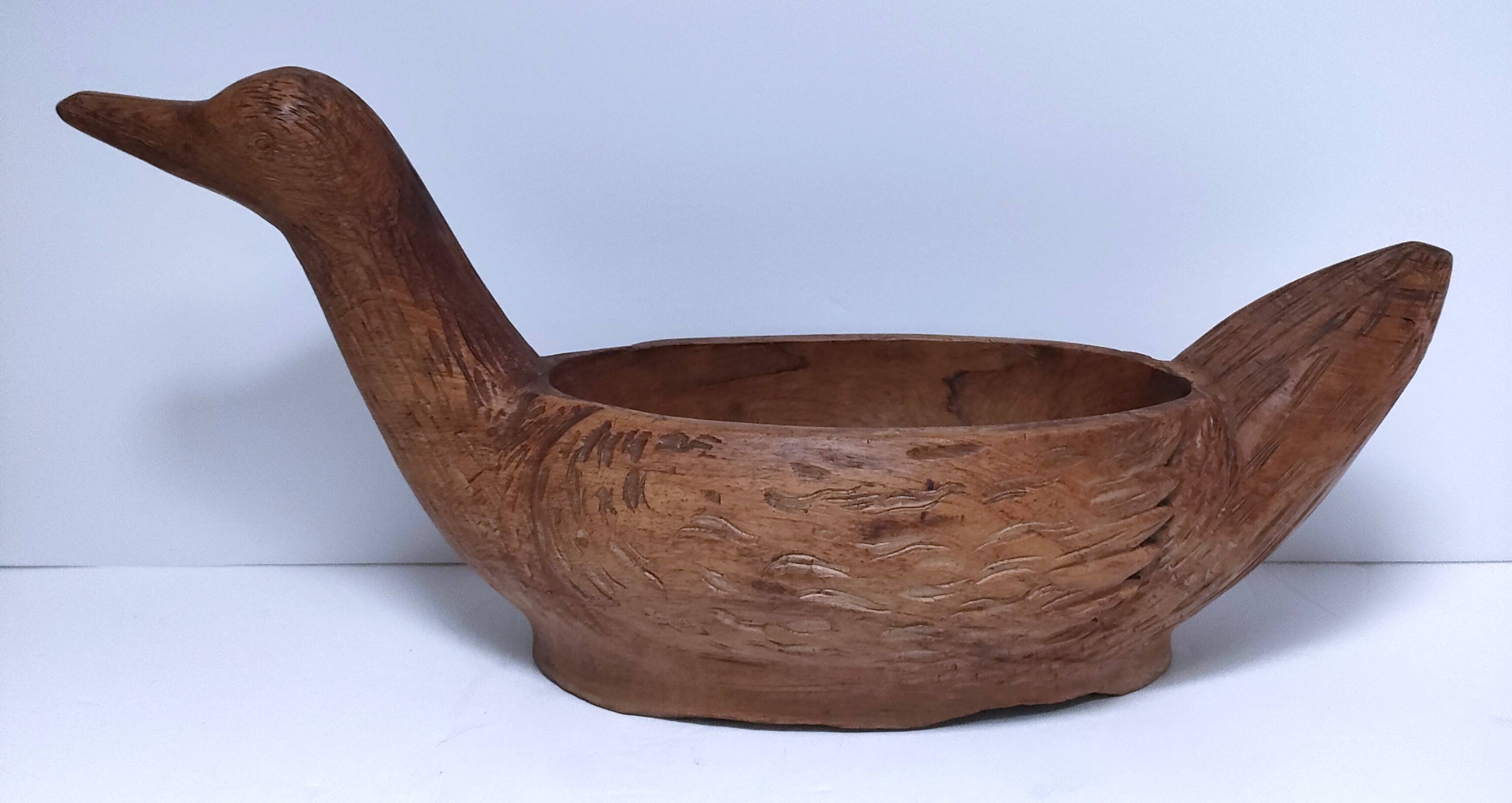 Solid wood fruit bowl carved bird