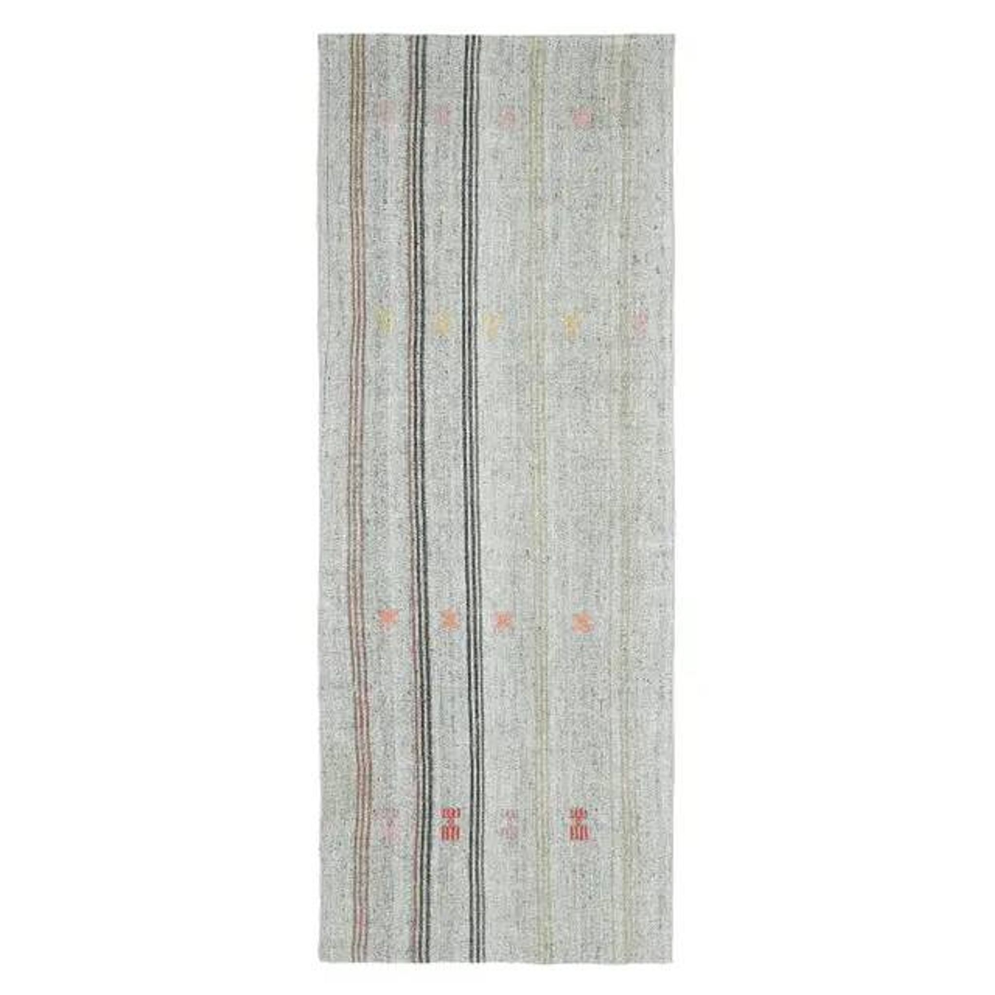 Vintage Turkish Hand-Knotted Wool Cotton Gray Kilim Runner 102x266