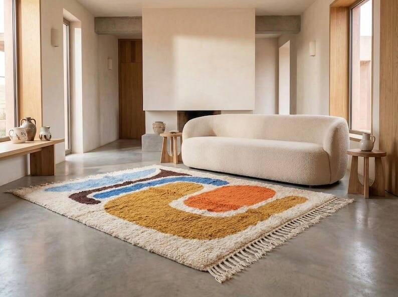 Beni Ourain Berber rug with colourful patterns, size 150 x 250 cm.