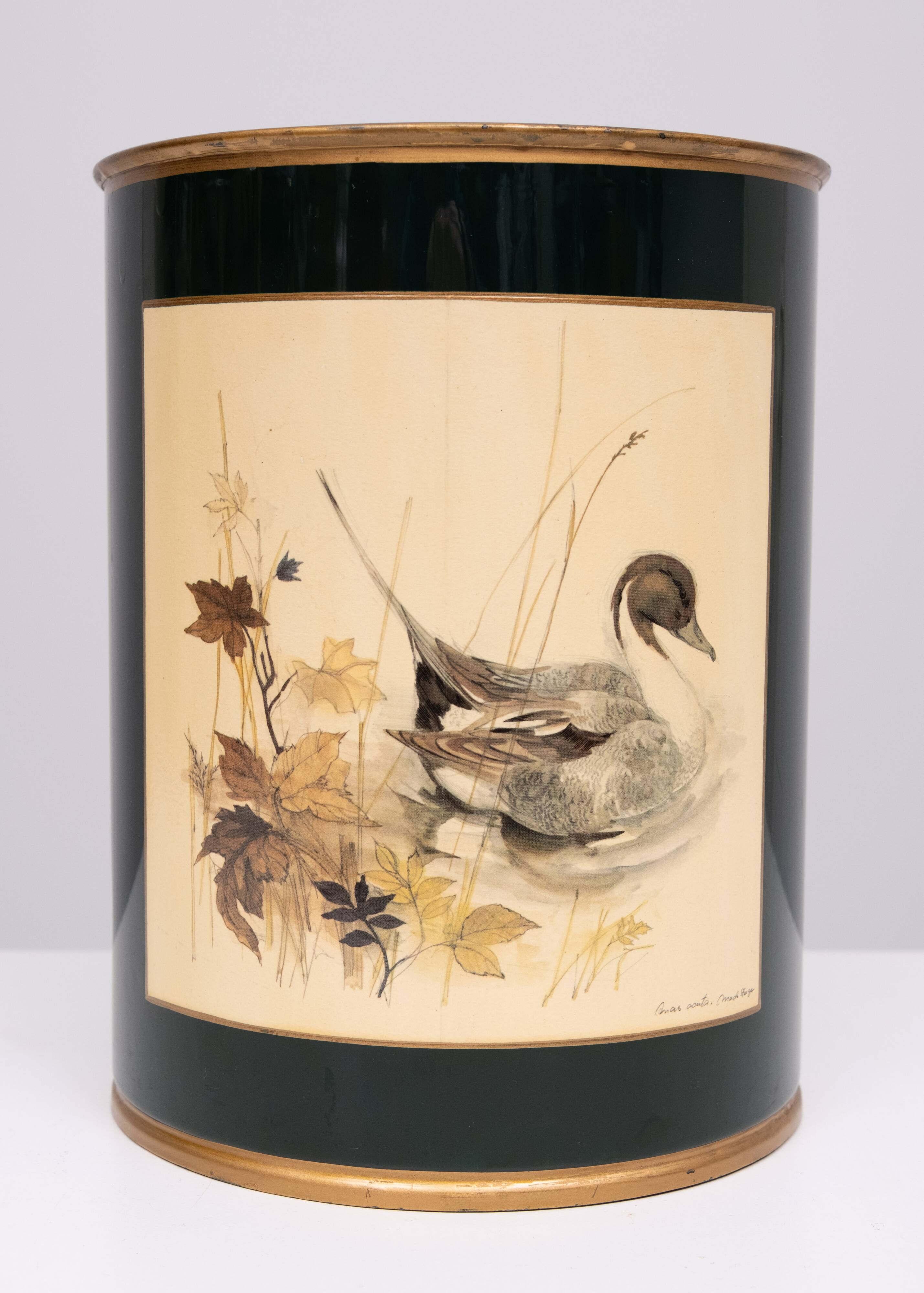 English Metal Waste Basked Bird lithograph 1960s