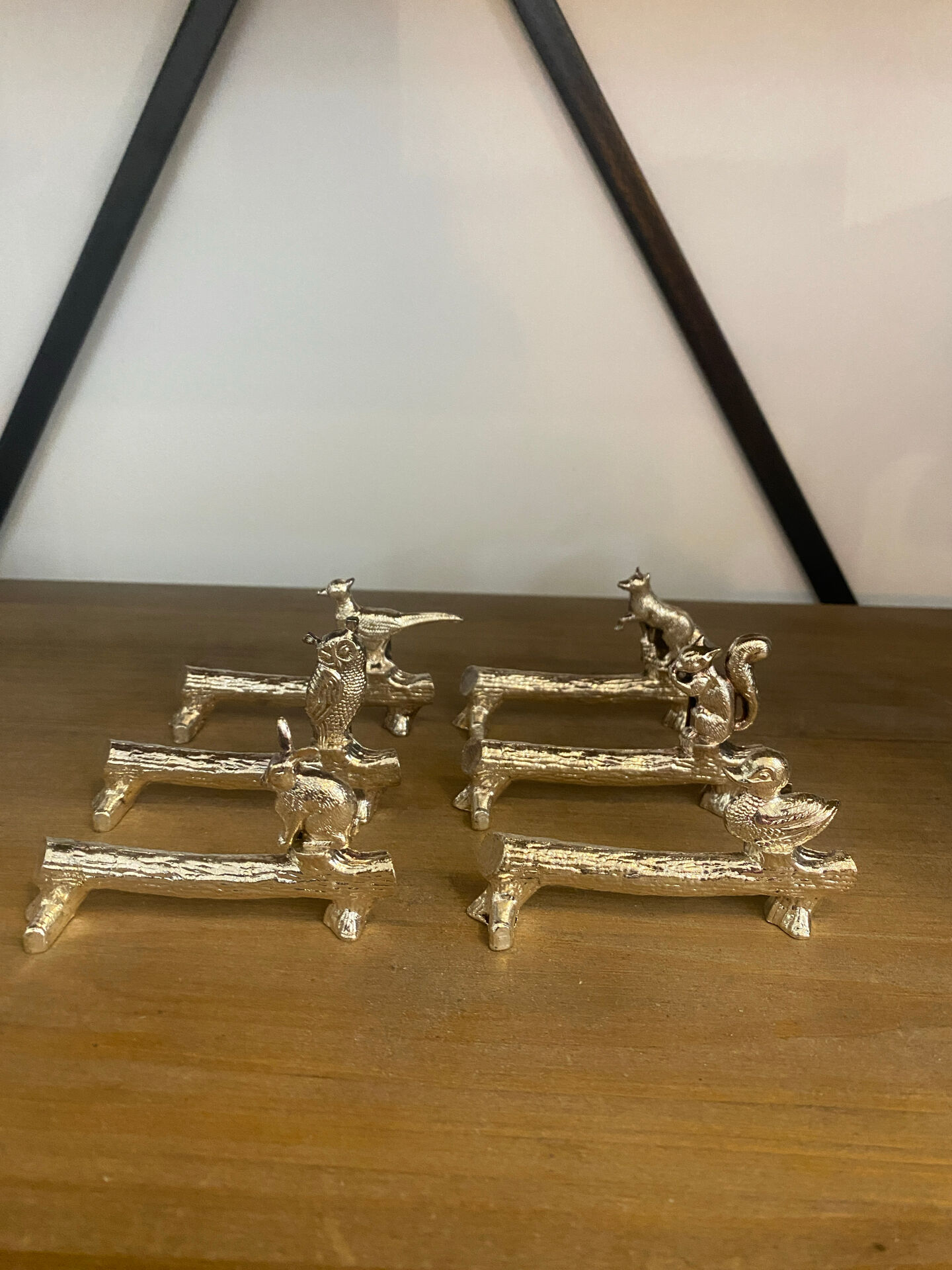 Lot de 6 porte-couteaux vintage en métal argenté – Décor animaux sur b
