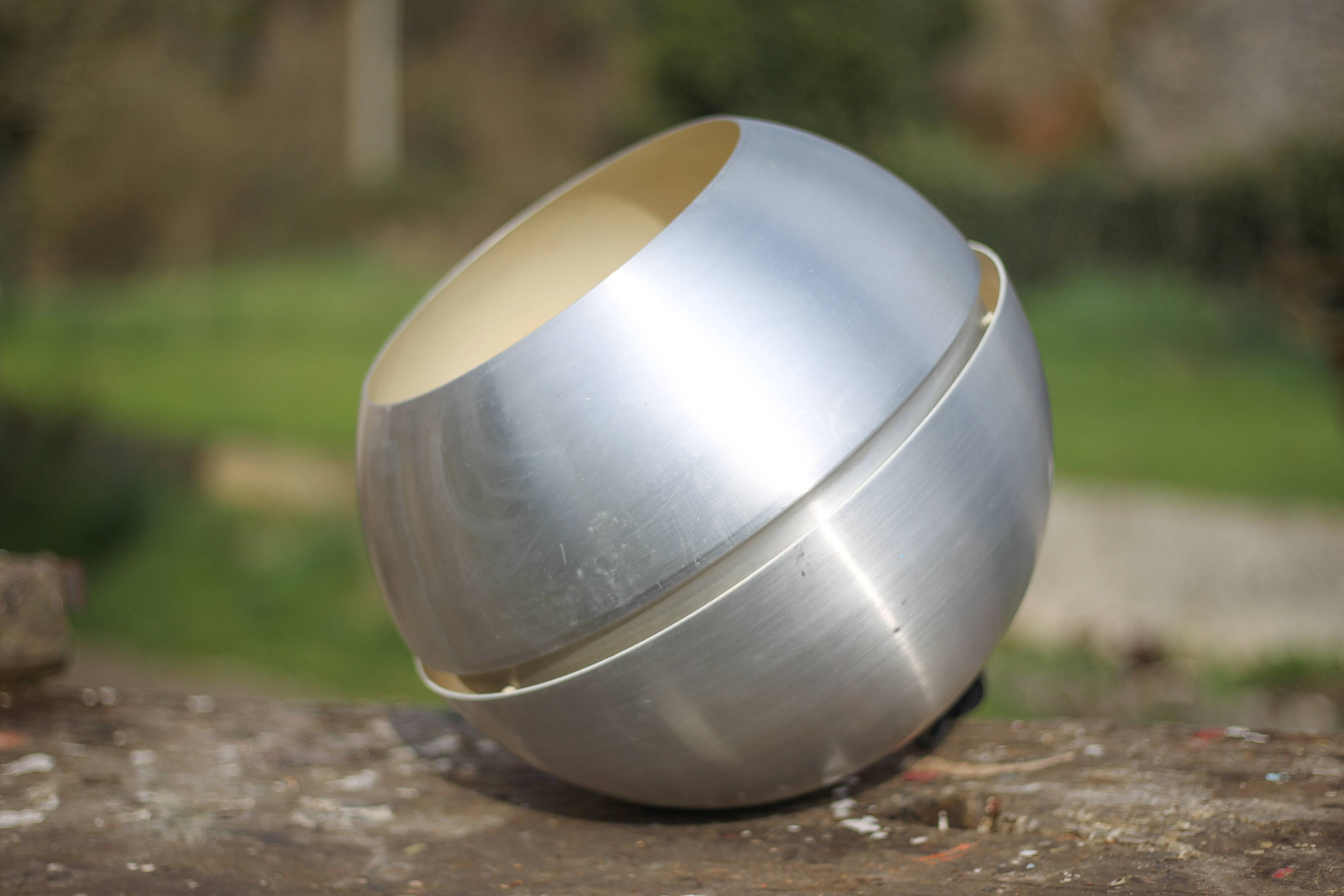 Space age aluminum pendant light, vintage ceiling lamp, ball lamp