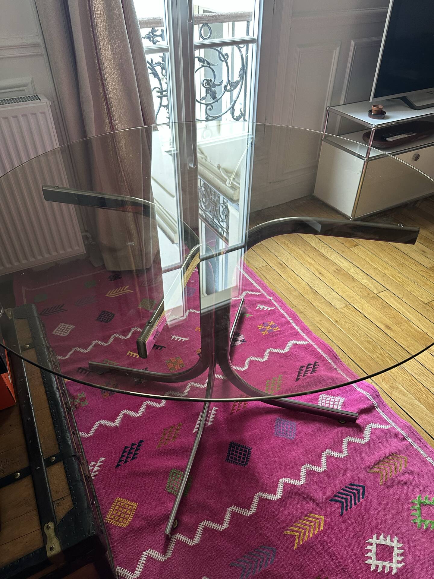 Italian glass and chrome dining table