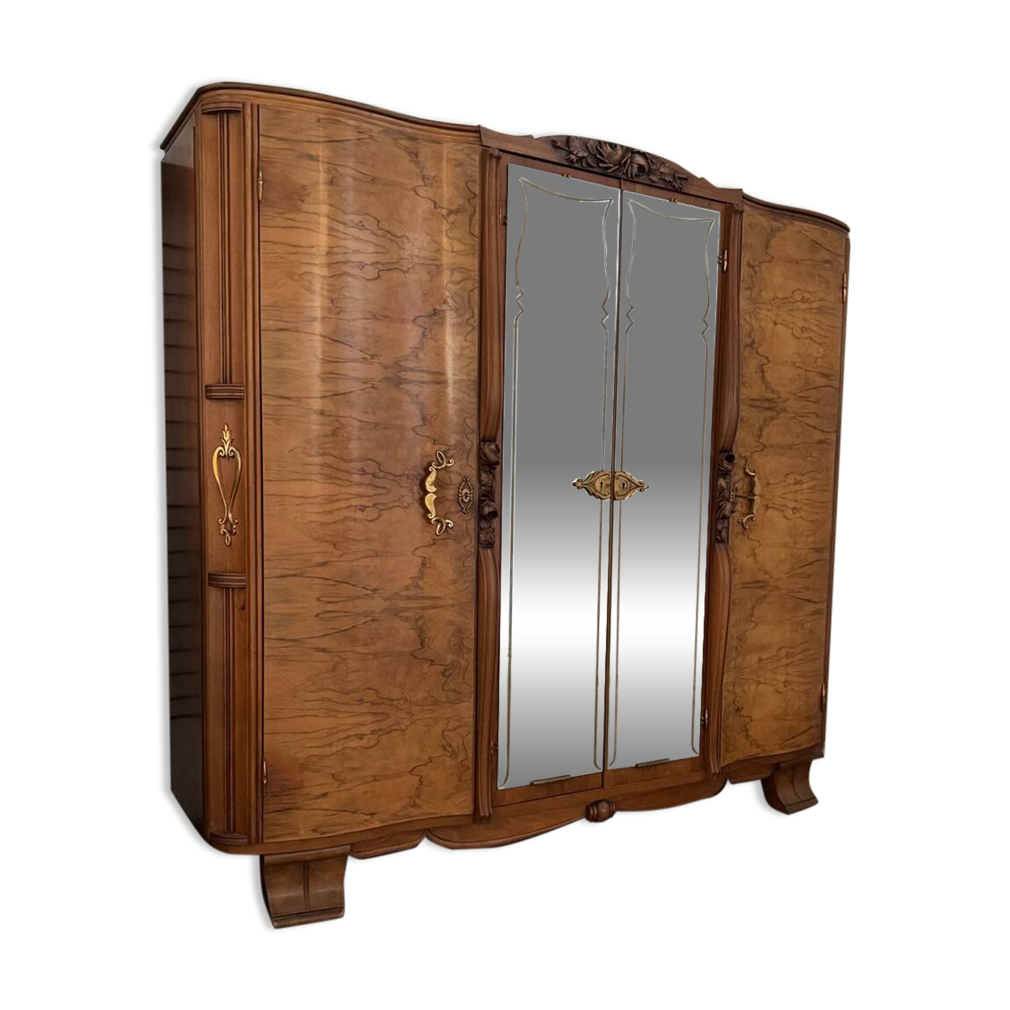 Art Deco style walnut mirrored wardrobe