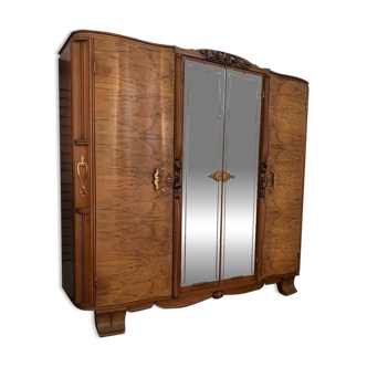 Art Deco style walnut mirrored wardrobe