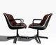Charles Pollock paire de fauteuils Executive Knoll cuir bordeaux 1970