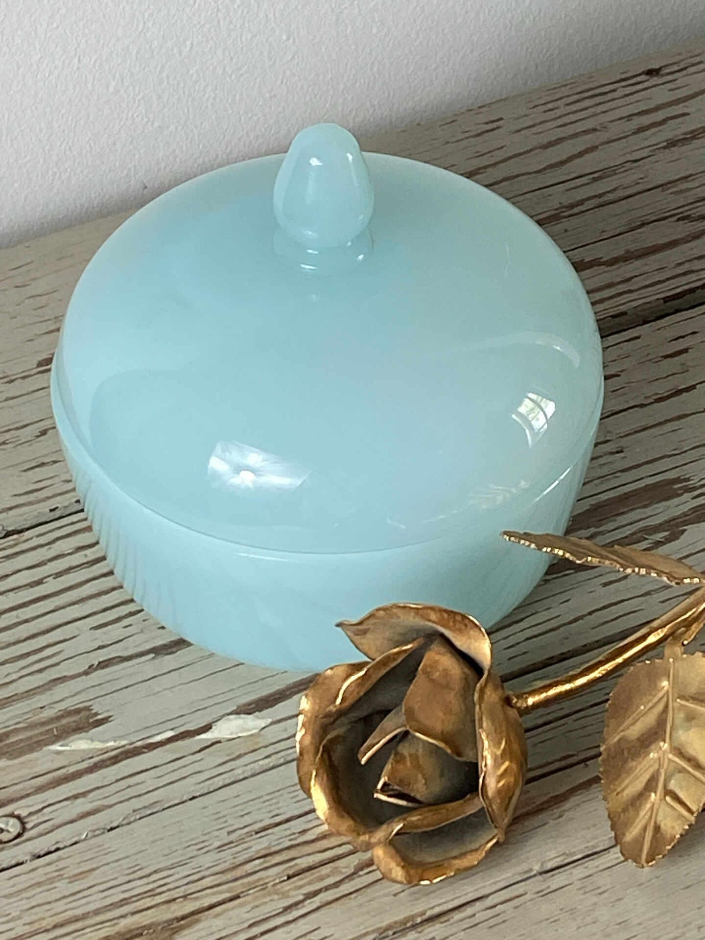 Blue opaline glass bonbonnière