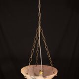 Art Decò Albaster white and pink chandelier, 1950s