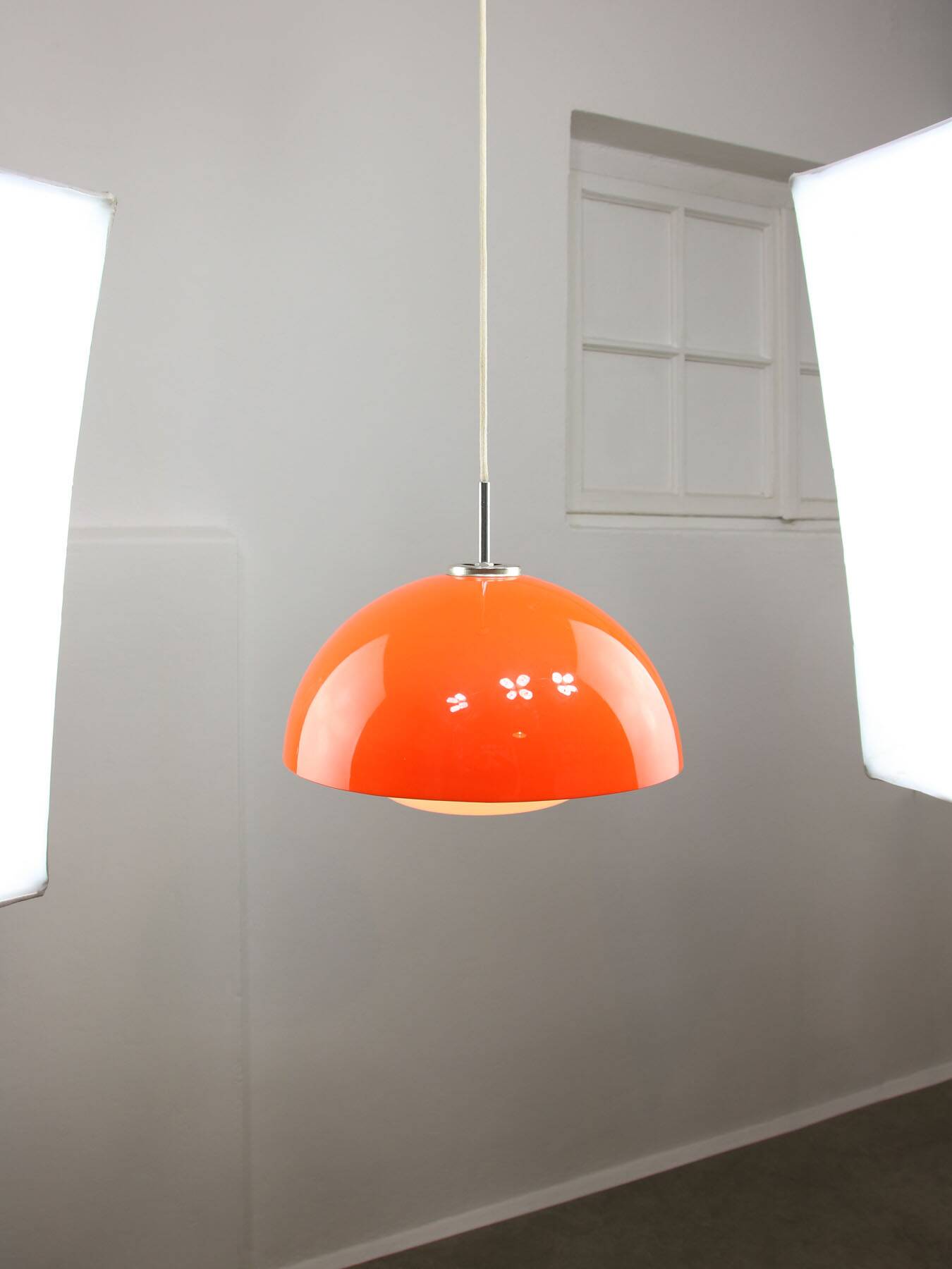 Space Age Italian Orange Acrylic Glass Pendant Lamp, 1970s