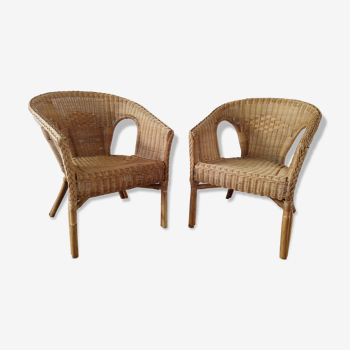 Pair of armchair in rattan and wicker 70s
