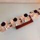 Five-head chandelier in teak and chrome metal Scandinavian style / vintage 60s-70s