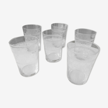 Set de 6 verres à eau en verre  décor guilloché
