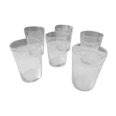 Set of 6 glass water glasses guilloché decoration