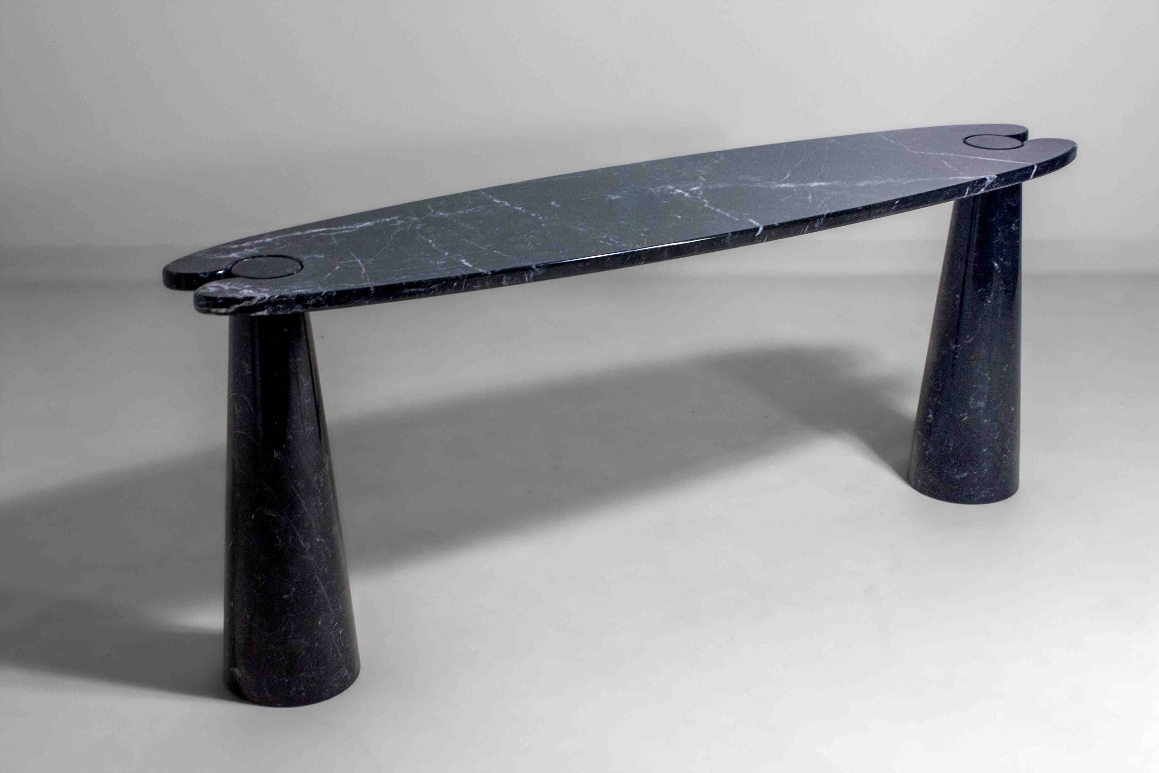 'Eros' console table in black marquina marble by Angelo Mangiarotti