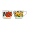 2 tasses en porcelaine blanche, décor fleurs rouge et jaunes - Tognana made in Italy