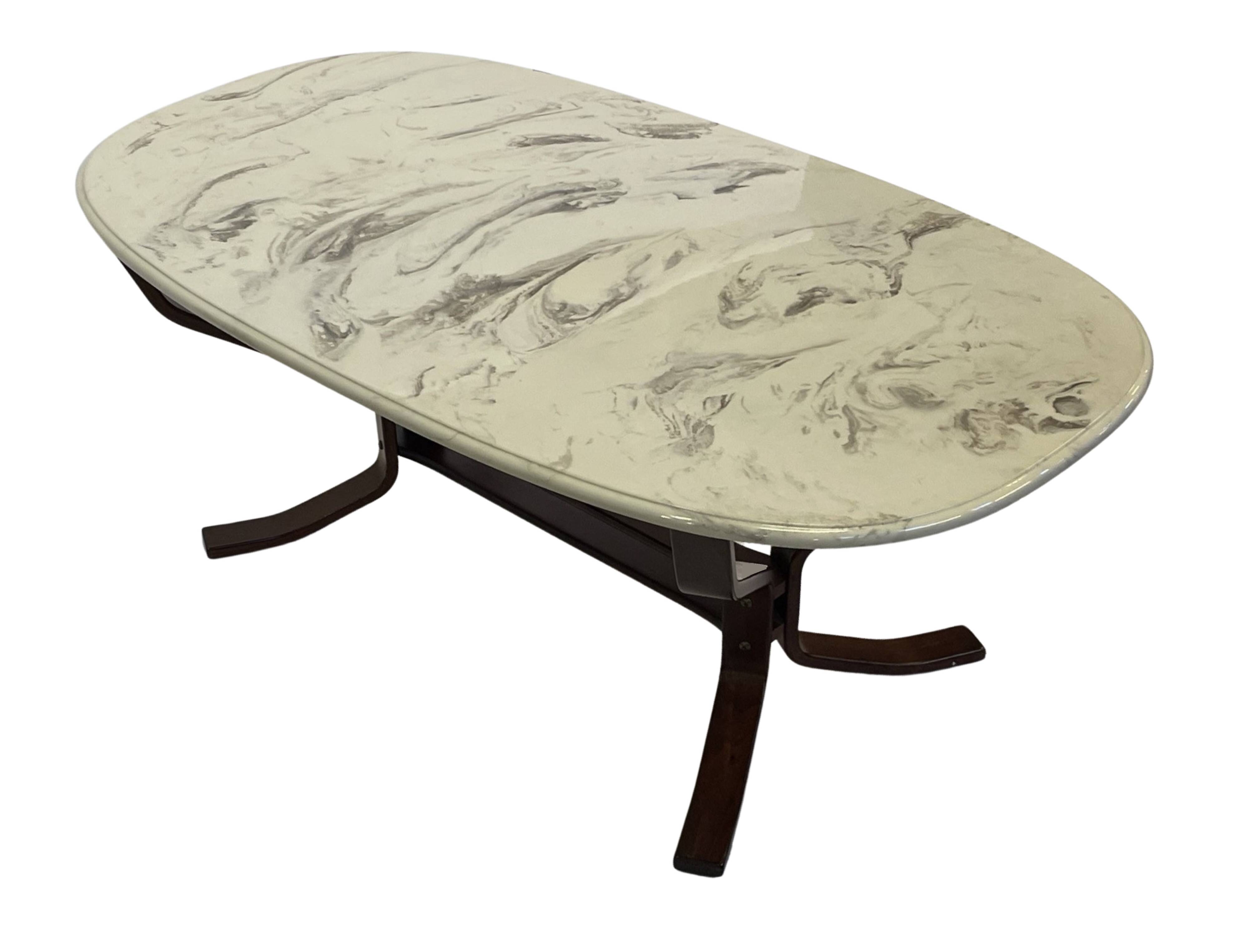 Table basse vintage en bois et marbre Design minimaliste Suède années 70