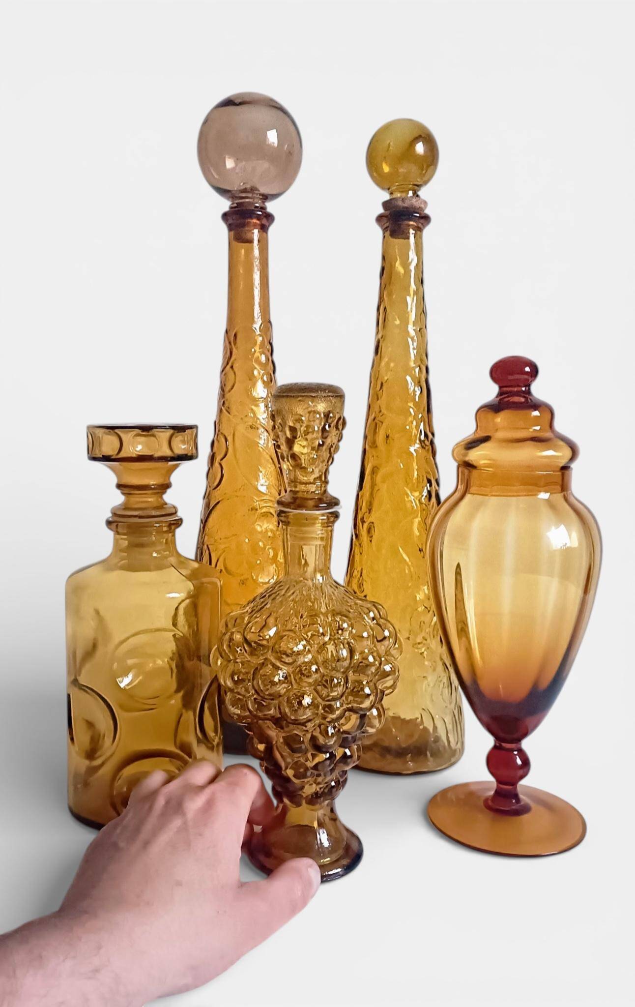 Empoli Amber Glass Decanter Set by Wayne Husted, Handmade in Italy