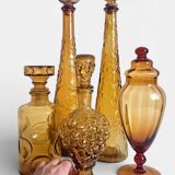 Empoli Amber Glass Decanter Set by Wayne Husted, Handmade in Italy