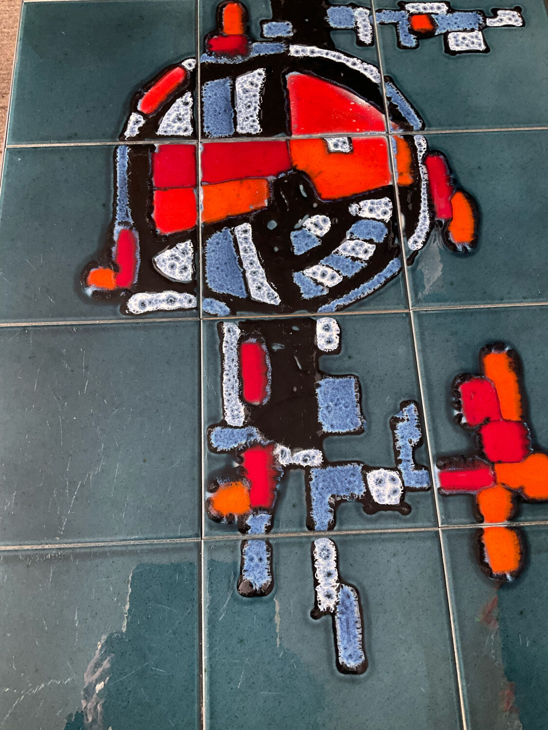 Coffee table in signed ceramic and chromed metal 70s