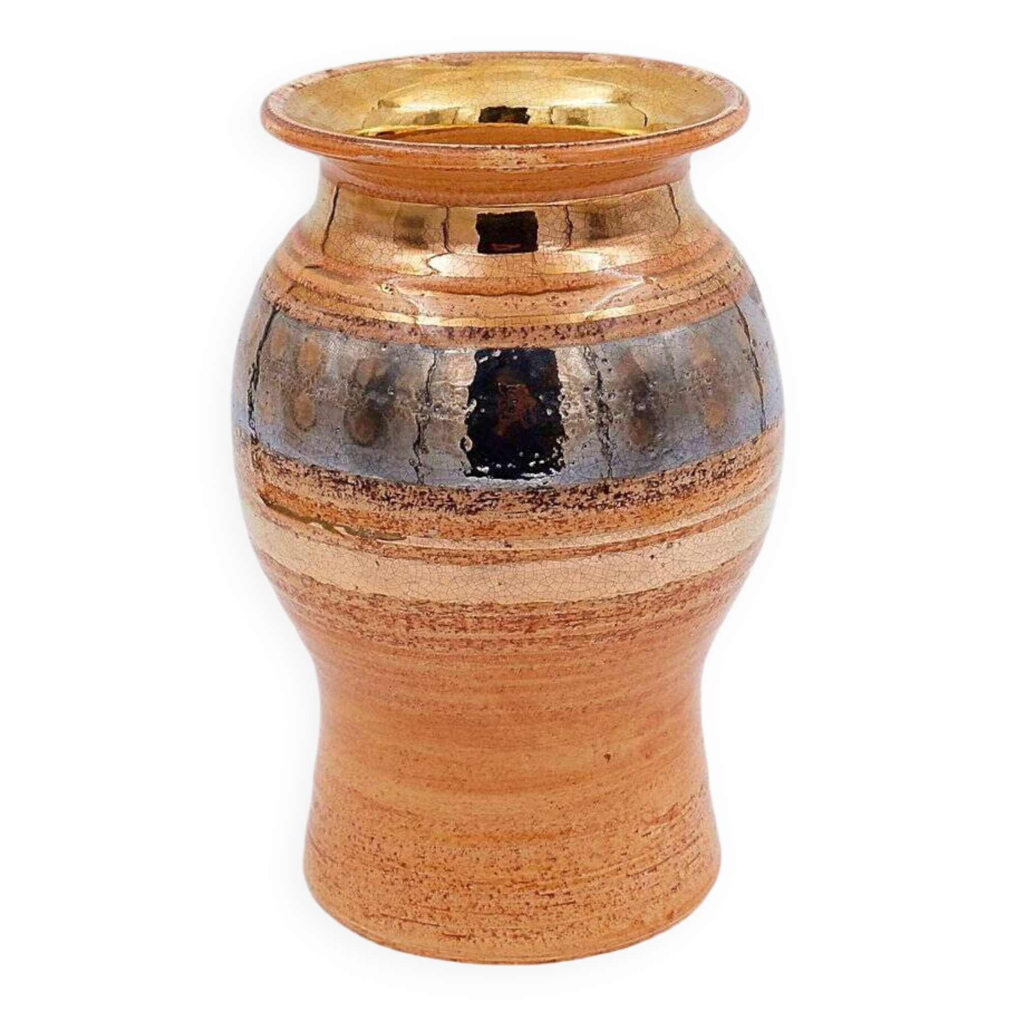 Shiny Ceramic Vase Gold Glaze Colors by Georges Pelletier Vallauris - 1960s