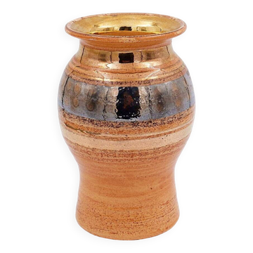 Shiny Ceramic Vase Gold Glaze Colors by Georges Pelletier Vallauris - 1960s